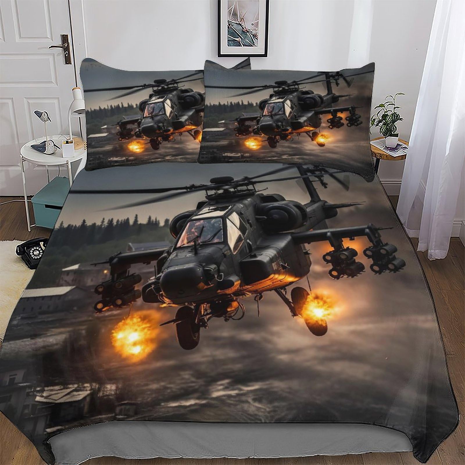 Housse de couette hélicoptère 3D king size 220x240cm pour lit de garçons et filles