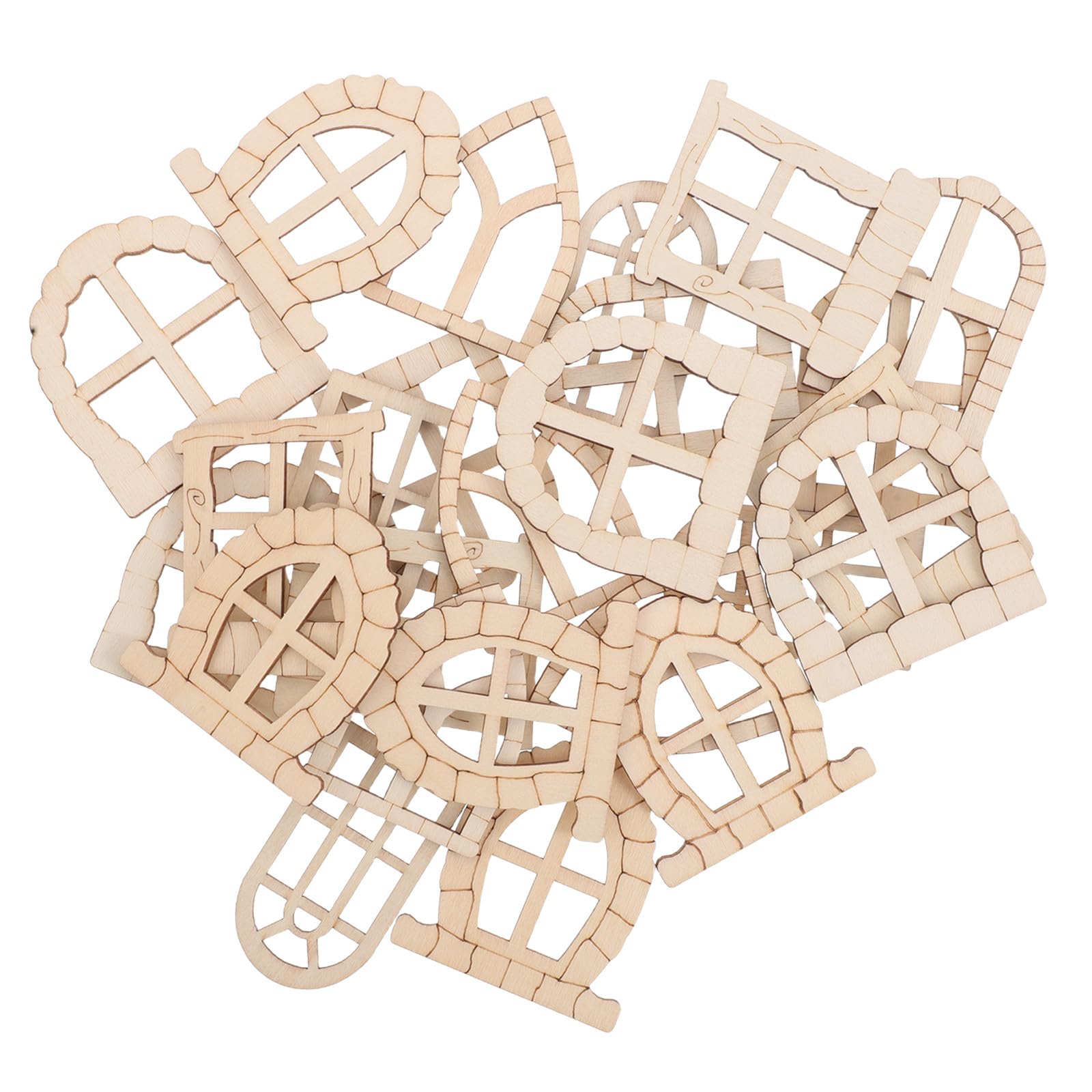 PACKOVE Porte e Finestre in Miniatura e Decorazioni Fai da Te Set 50 Pezzi in Legno Non Finito Design Unico Beige Facile Installazione per Dollhouse per Giardino