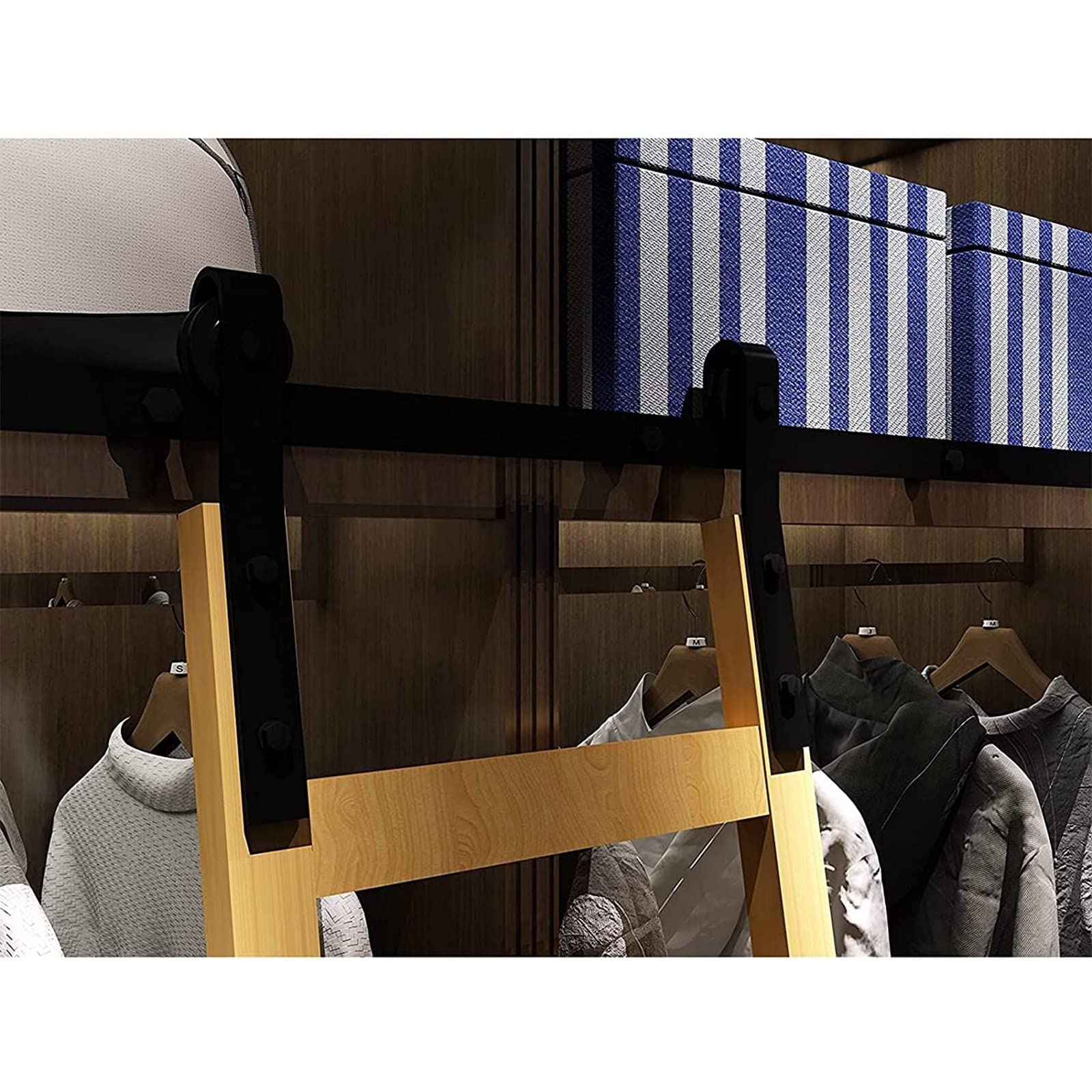 GHFXSCV Rolling Ladder Hardware - Library Sliding Ladder Hardware Kit, Rolling Bookcase Ladder Hardware Kit Kit, Black Rolling Ladder Rail, With Roller Wheel, Glides Smoothly And Quietly (