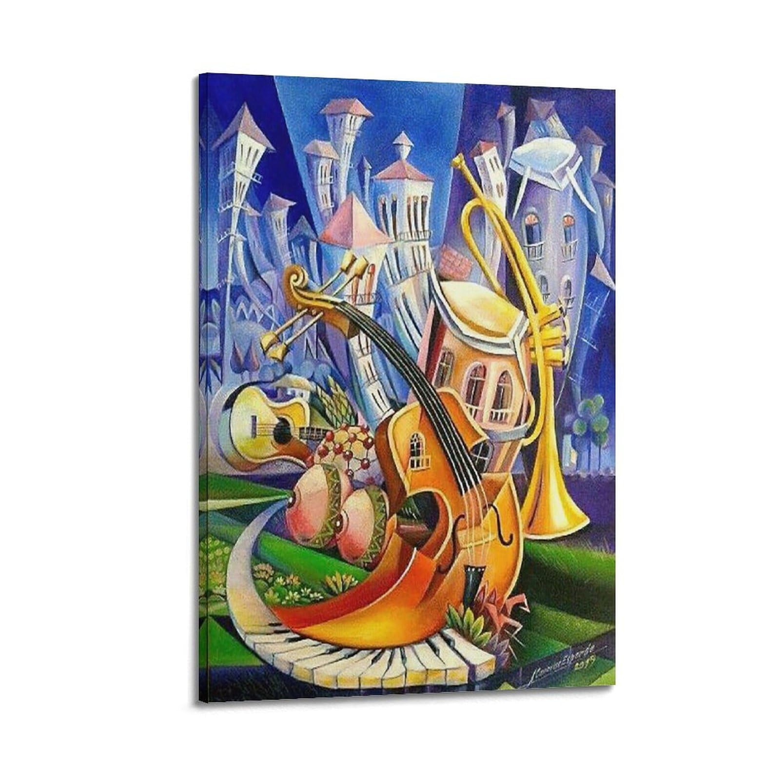 Poster per festival musicali, decorazione per bambini, poster astratto con strumenti musicali, poster decorativo da parete su tela e stampa artistica moderna per camera da letto, poster decorativo per