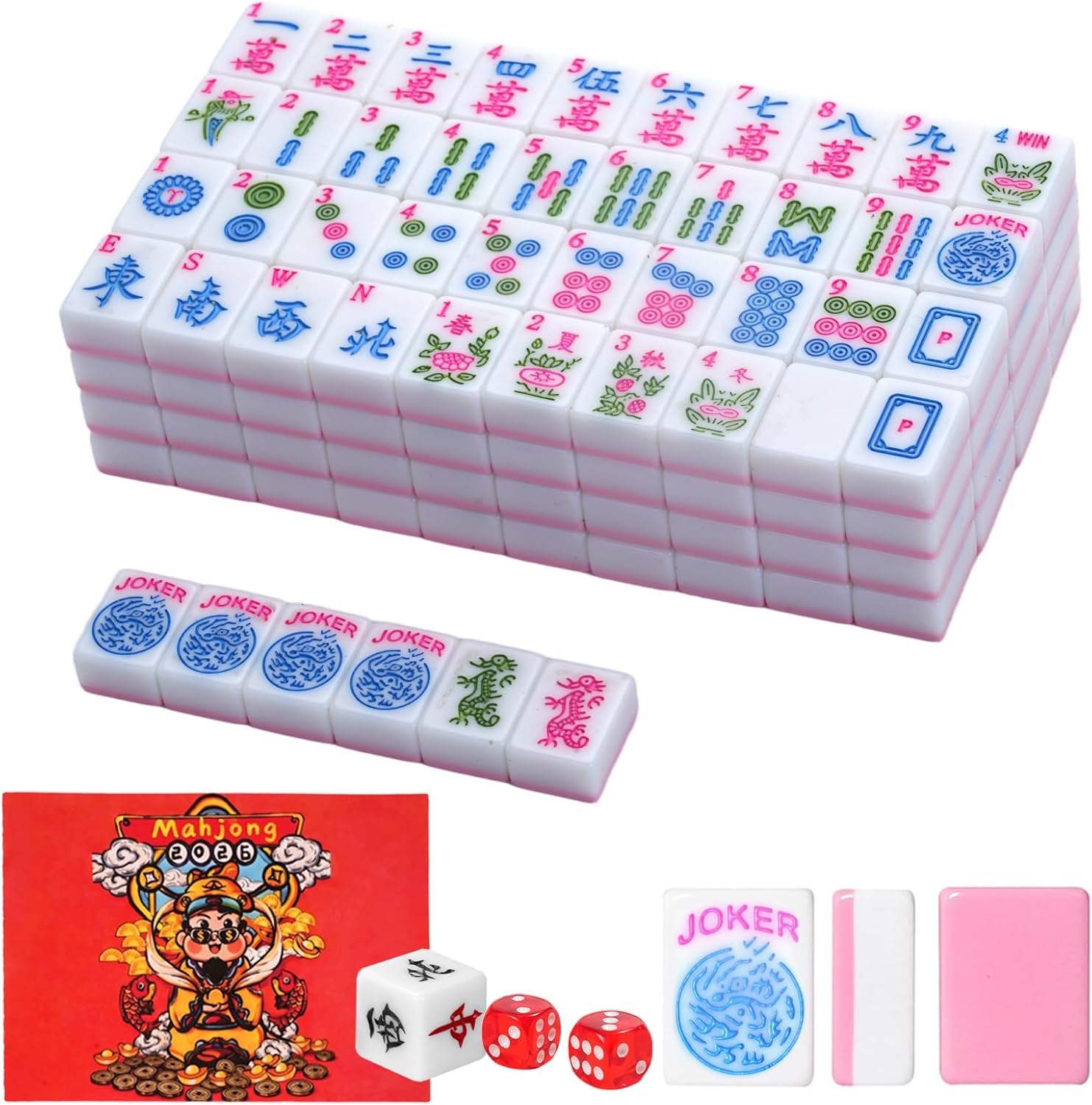 1.2-inch Premium Pink American Mahjong Tile Set. Made of Durable and Sturdy Melamine. Perfect for Multiplayer Games, on-the-go Gaming, and Playing with Family and Friends.
