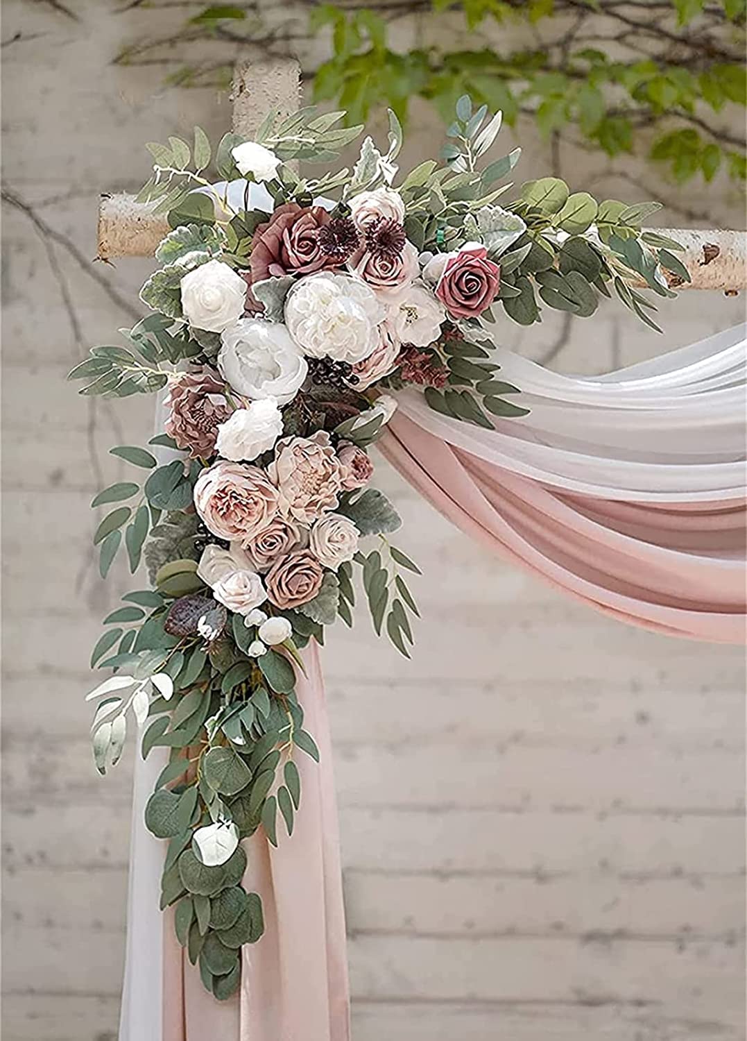 Künstlicher Hochzeitsbogen, Blumen- und Vorhänge-Set, for selbstgemachte Hochzeitszeremonie, Empfang, Laube, Hintergrund, Party-Dekoration(Pink B)