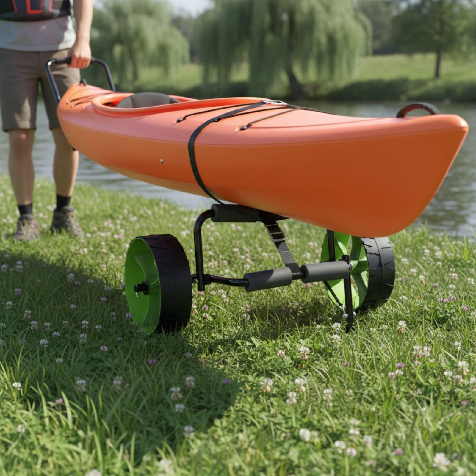 predolo Carro de Kayak Plegable Carrito Remolque Transporte Soporte con Ruedas Anchas Marco de Aluminio Plegable Compacto y Resistente Adecuado para Movimiento Desde Coche hasta