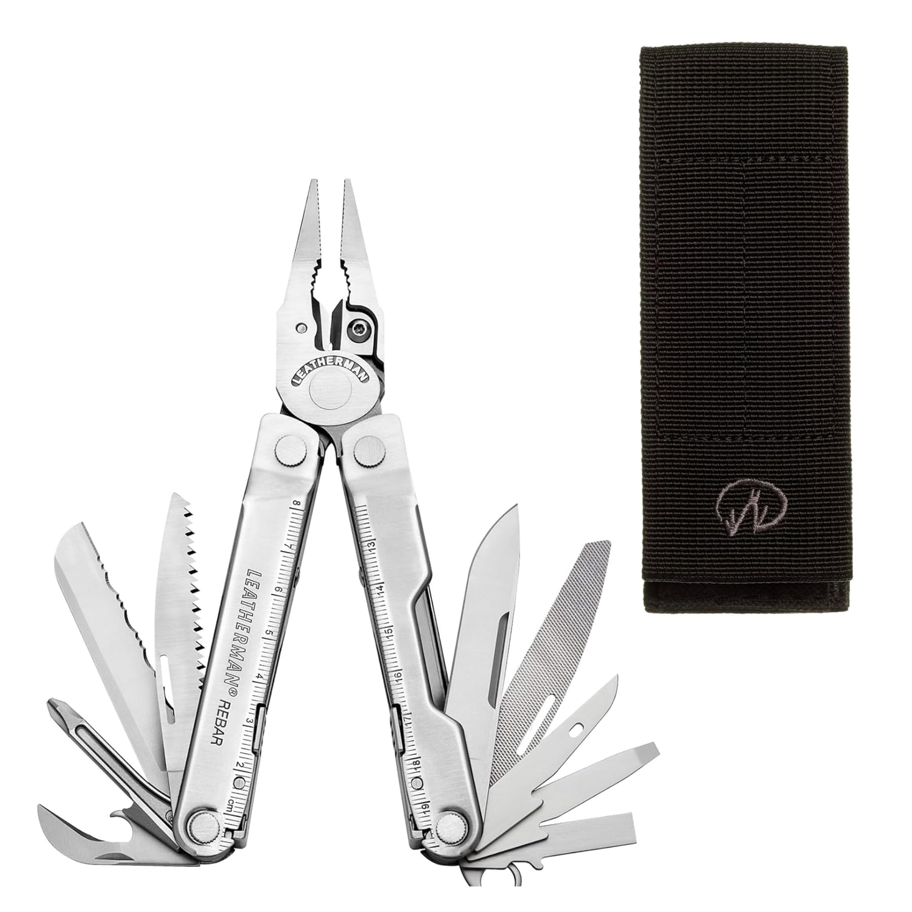 Leatherman Rebar Pack Outil Multifonction et Étui - 17 Outils en Acier Inoxydable Noir avec Étui Molle Noir Taille L