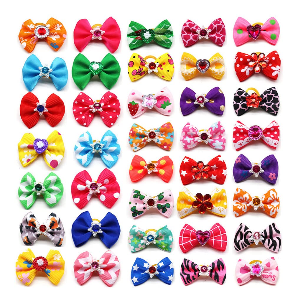 20Pcs Dog Hair Bows with Rubber Bands Puppy Knotted Bows Elastic Hair Ties Bands Multi-Color Dog Hair Accessories Pet Grooming Products(Random Color)