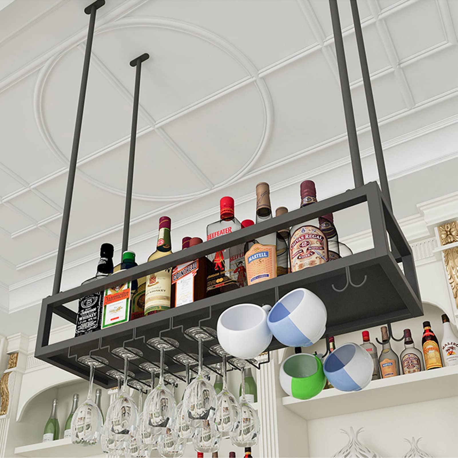 Organisateur pour bar et étagère à vin en métal flottante de cuisine