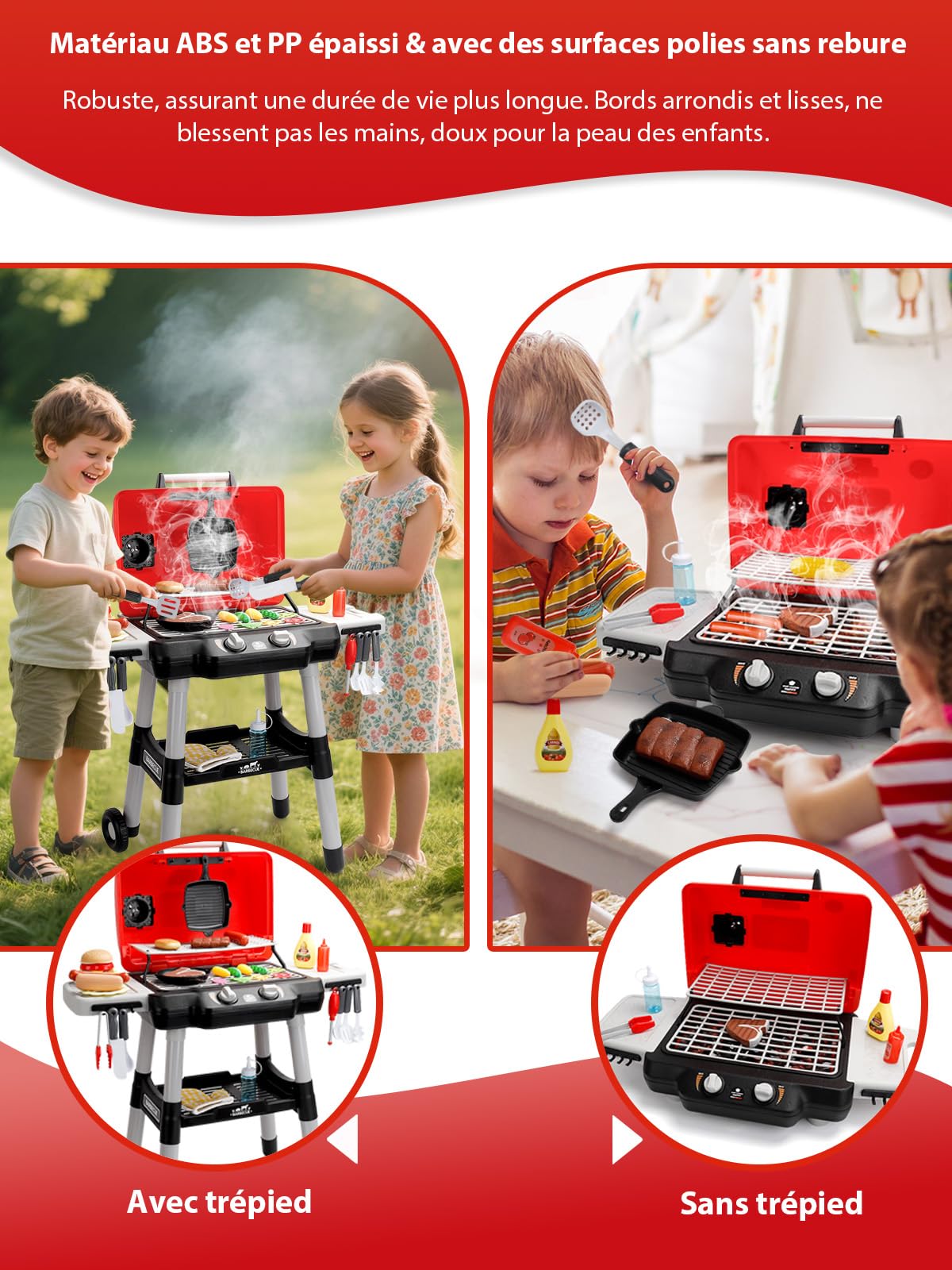 VEVOR Barbecue Jouet 19 Pièces - Lumières, Fumée Et Sons - Cuisine Interactive Pour 3-8 Ans - 47,2x27,5x24,5 Cm - Gris