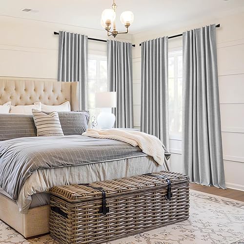 Miniatura 3 de MIULEE Juego de 2 paneles de cortinas 100% opacas de lino de 90 pulgadas de largo con bolsillo para barra y pestaña trasera para dormitorio