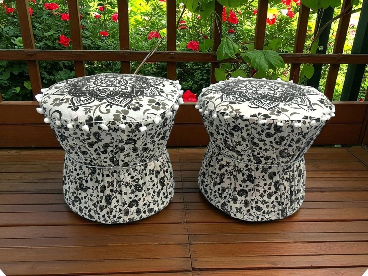 POSHMANDALA Embroidery Work Bamboo Mudda Cover Muddy Stool Ottaman Pouffes Patio Chair Footstools Cover Size 17x18 Inches, Set of 2 Pieces (ONLY Cover)-picture-20