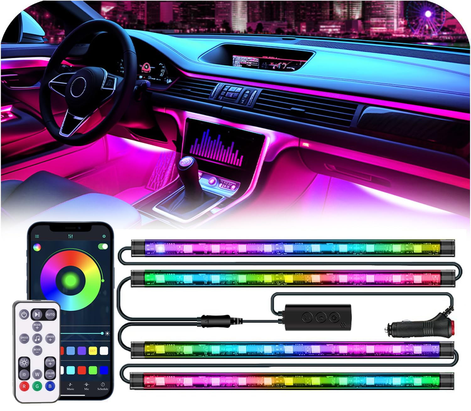 Car LED Lights, RGB Smart Car Interior Lights, App Remote Control