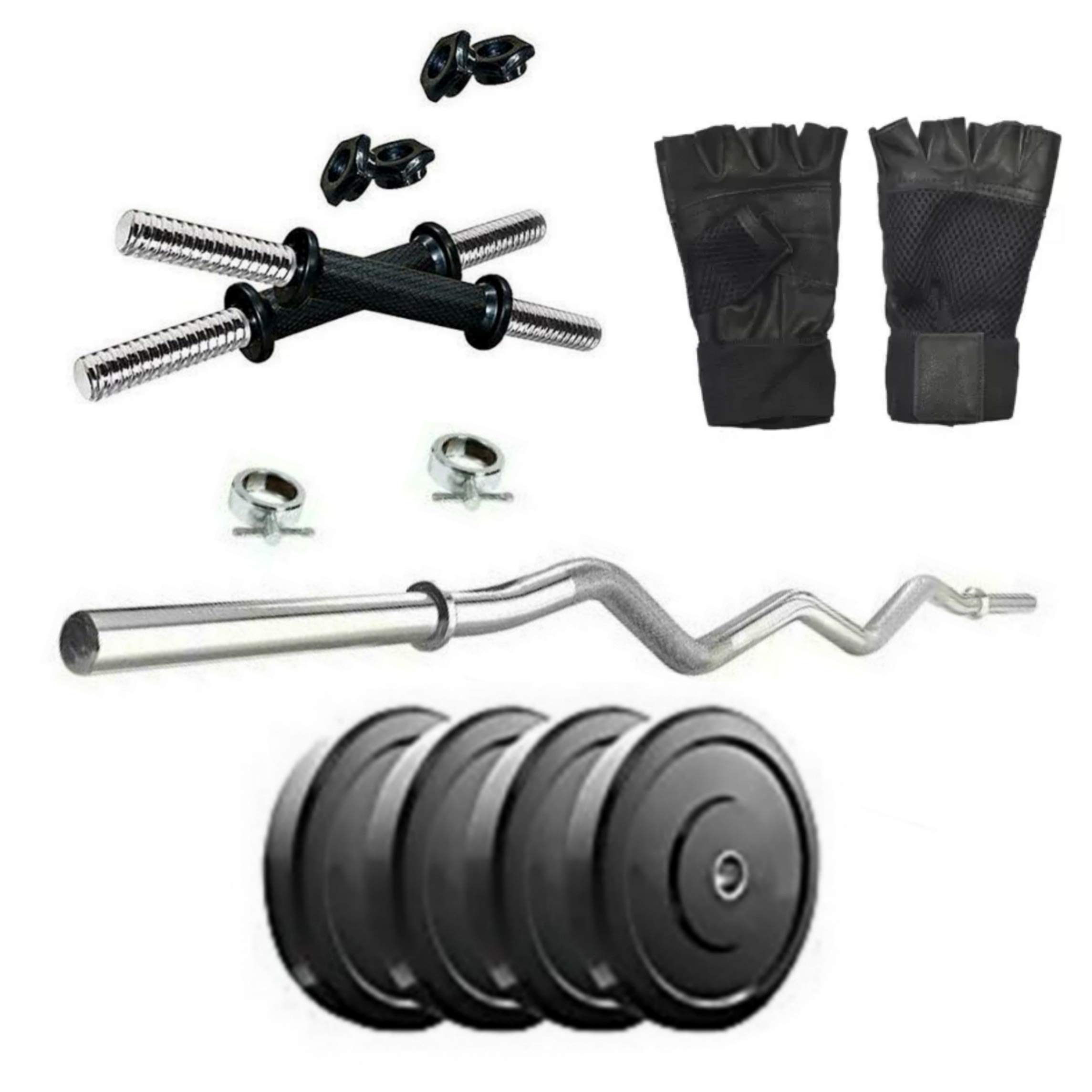 SX Fitness Home Gym Setup Combo Pack of 10 Kg Rubber Weight (2.5 Kg X 4) with Dumbbell Rod, 3 Feet, Curl Rod with 2 Locks + Exercise Gloves for Home Gym Exercise and Fitness kit - Black (B08N6WS3G1) Amazon Price History, Amazon Price Tracker