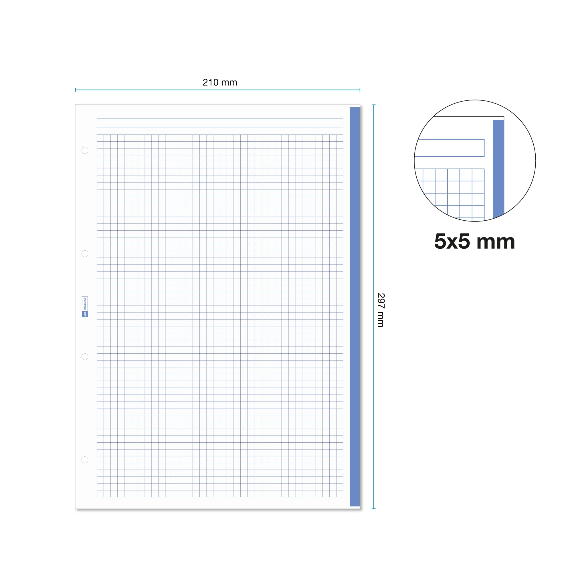 Miquelrius Recharges feuilles quadrillées A4 200 feuilles quadrillage 5 mm perforées classeur 4 anneaux bleu