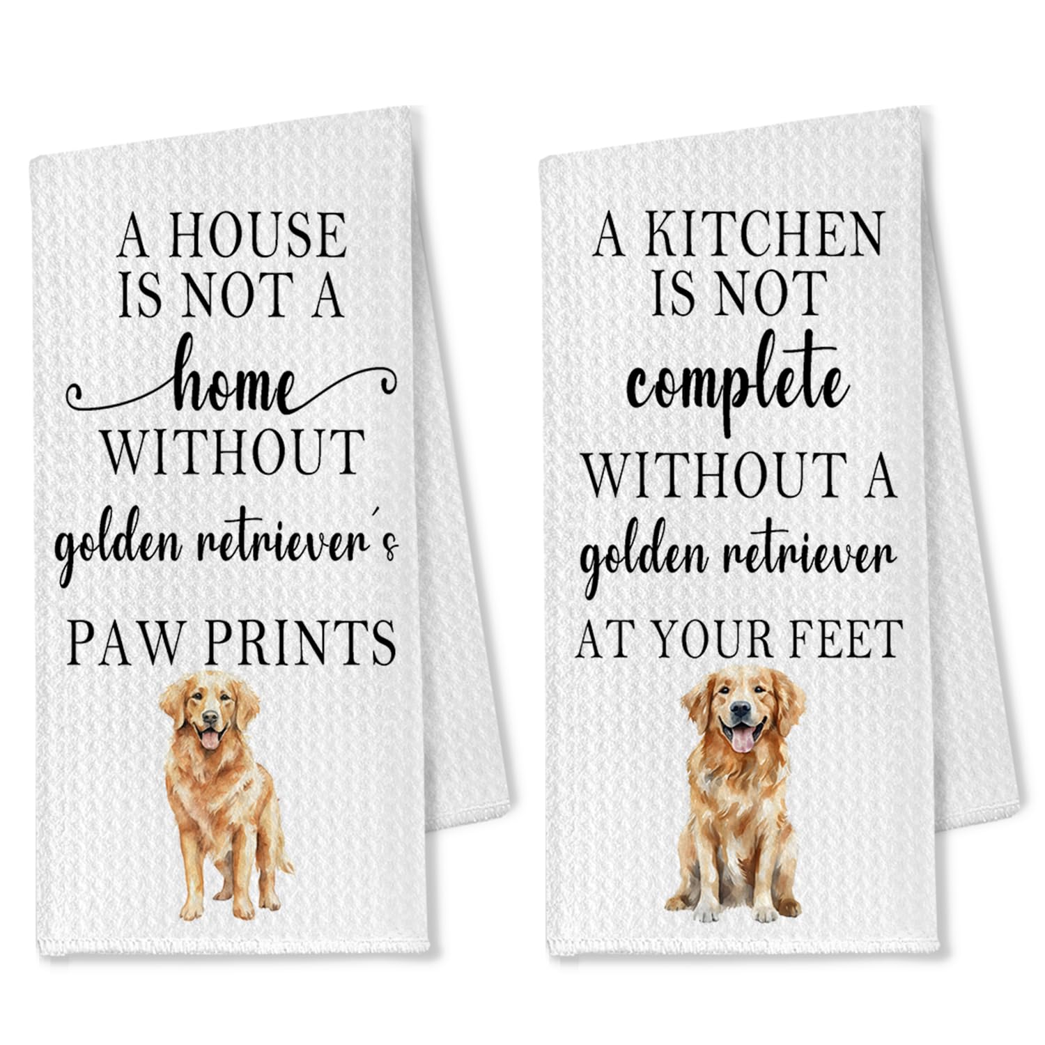 OTOUO Golden Retriever Kitchen Towels Set of 2 - Dish and Hand Towels for Women, Dog Lovers Decor, 16x24 Inches
