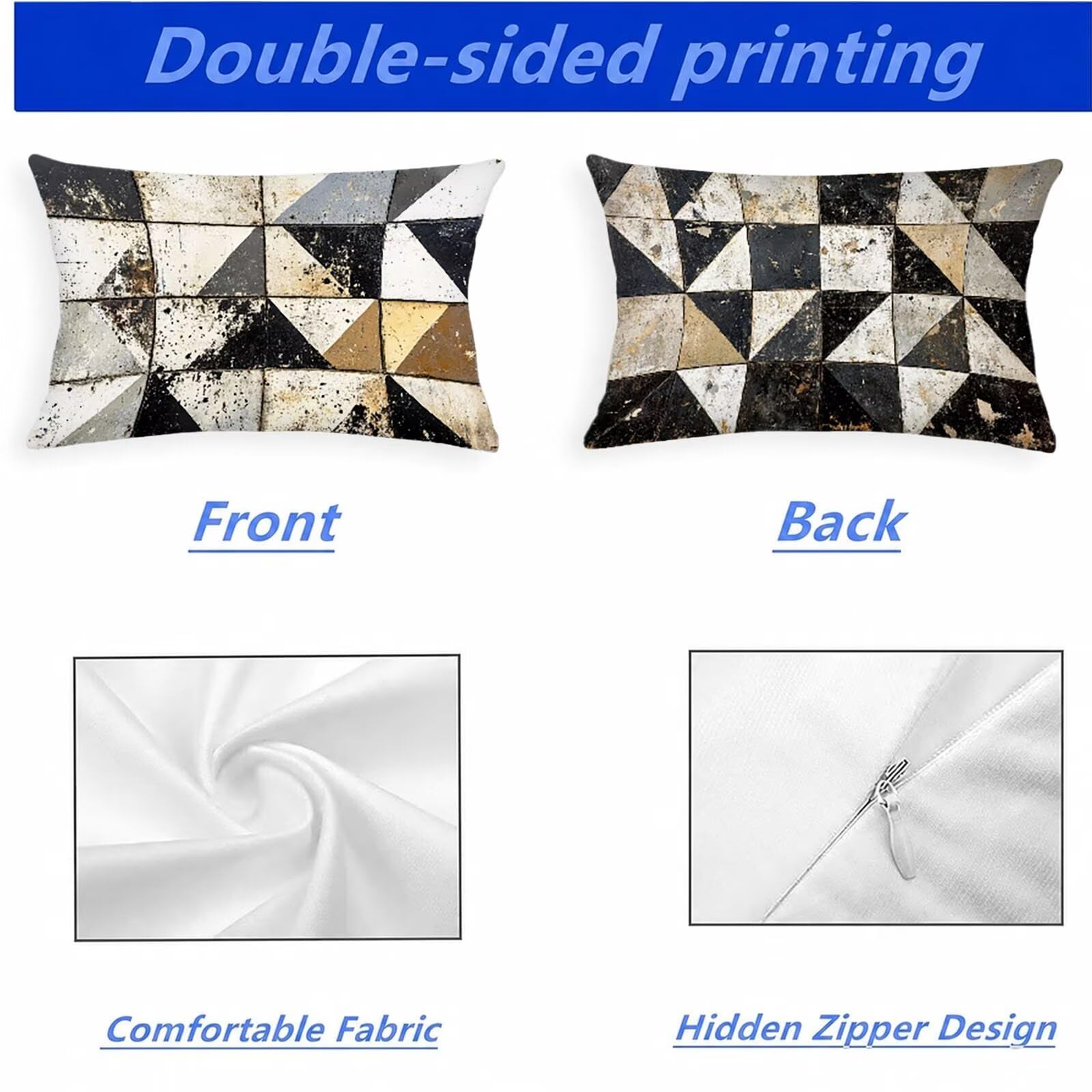 Federe Cuscino 60x80 Set di 2, Nero Federe Cuscini Divano Lino, Rettangolari Copricuscini 60x80cm Con Cerniera Invisibile, Copricuscino per Camera Letto Casa Decorazioni Regalo, Geometria kj-4041