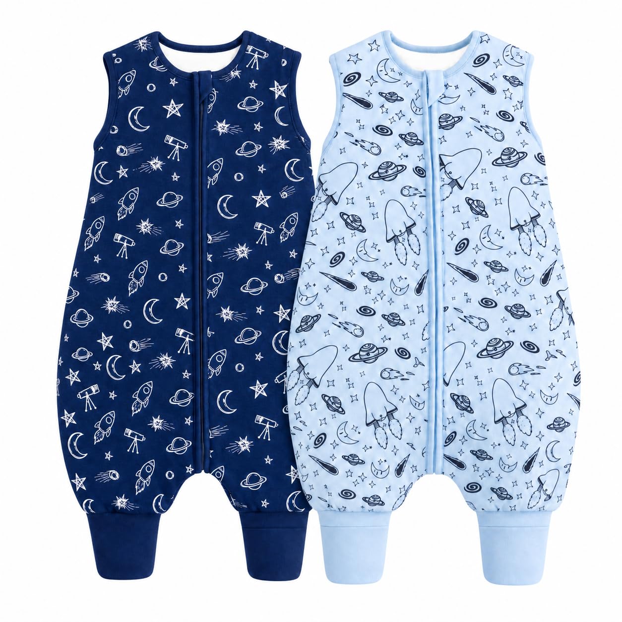 JiAmy 1.5 Tog Baby Sleeping Bag with Feet Cotton Sleep Sack Navy Blue 2-3 Years