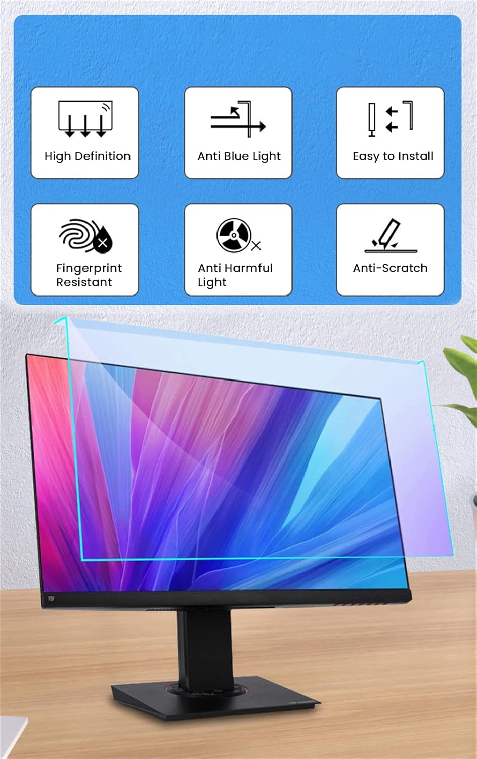 Universal Anti Blue Light Screen Filter for 18.5 Inches Diagonal LED PC Laptop Blocks Harmful Blue Light Relieve Eye Strain Widescreen Frame Hanging Type