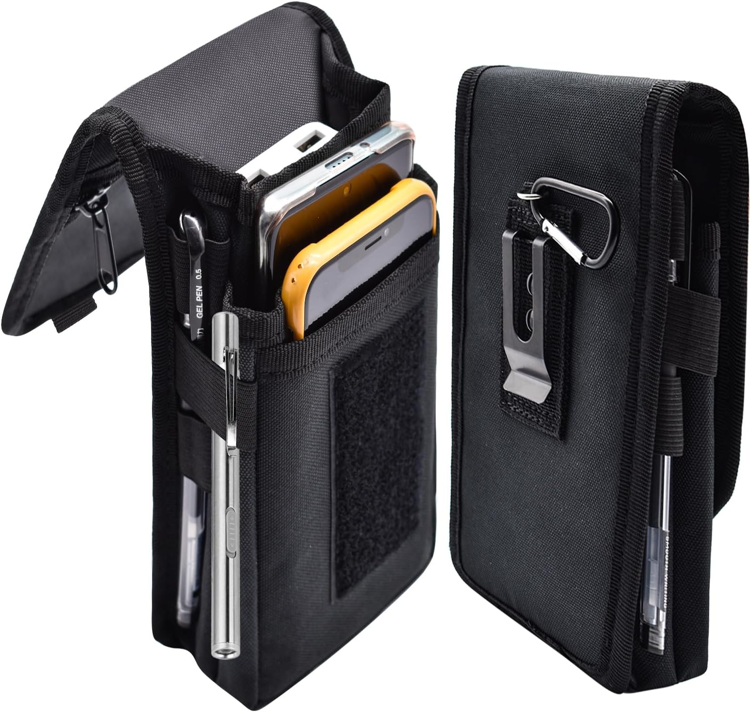Dual Phone Holster, Belt Phone Pouch, Large Smartphone Holder, Multi-Purpose Tactical Phone Pouch, Cell Phone Holder for Work, Hiking, Camping, Barbecue (Black, XL)