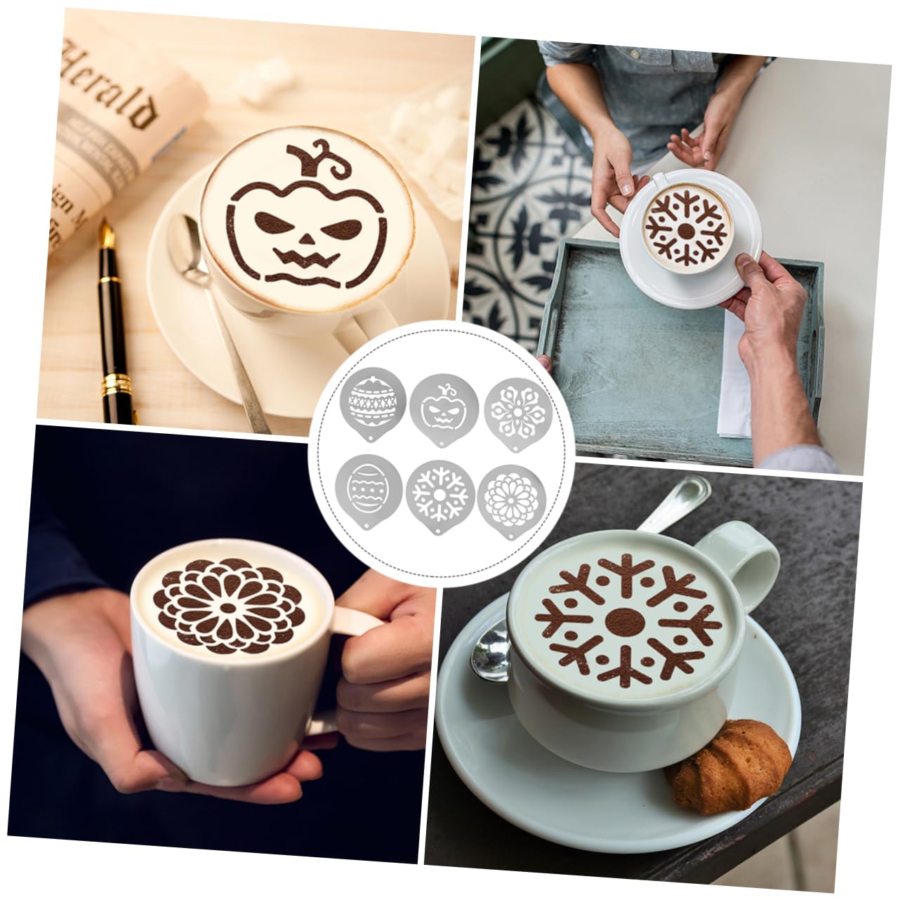 Ciieeo 3sets Stencil Acciaio Inossidabile Per Decorazioni Di Cappuccino e Latte Template Per Arte Del Caffè Facile Da Pulire e Utilizzare Vari Stili Per Creazioni Professionali