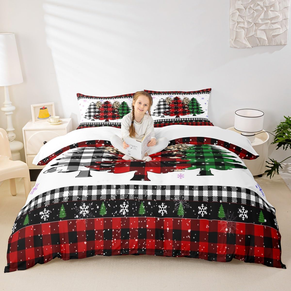 Housse de couette de Noël lit enfant et adulte avec 2 taies d'oreiller motif pin