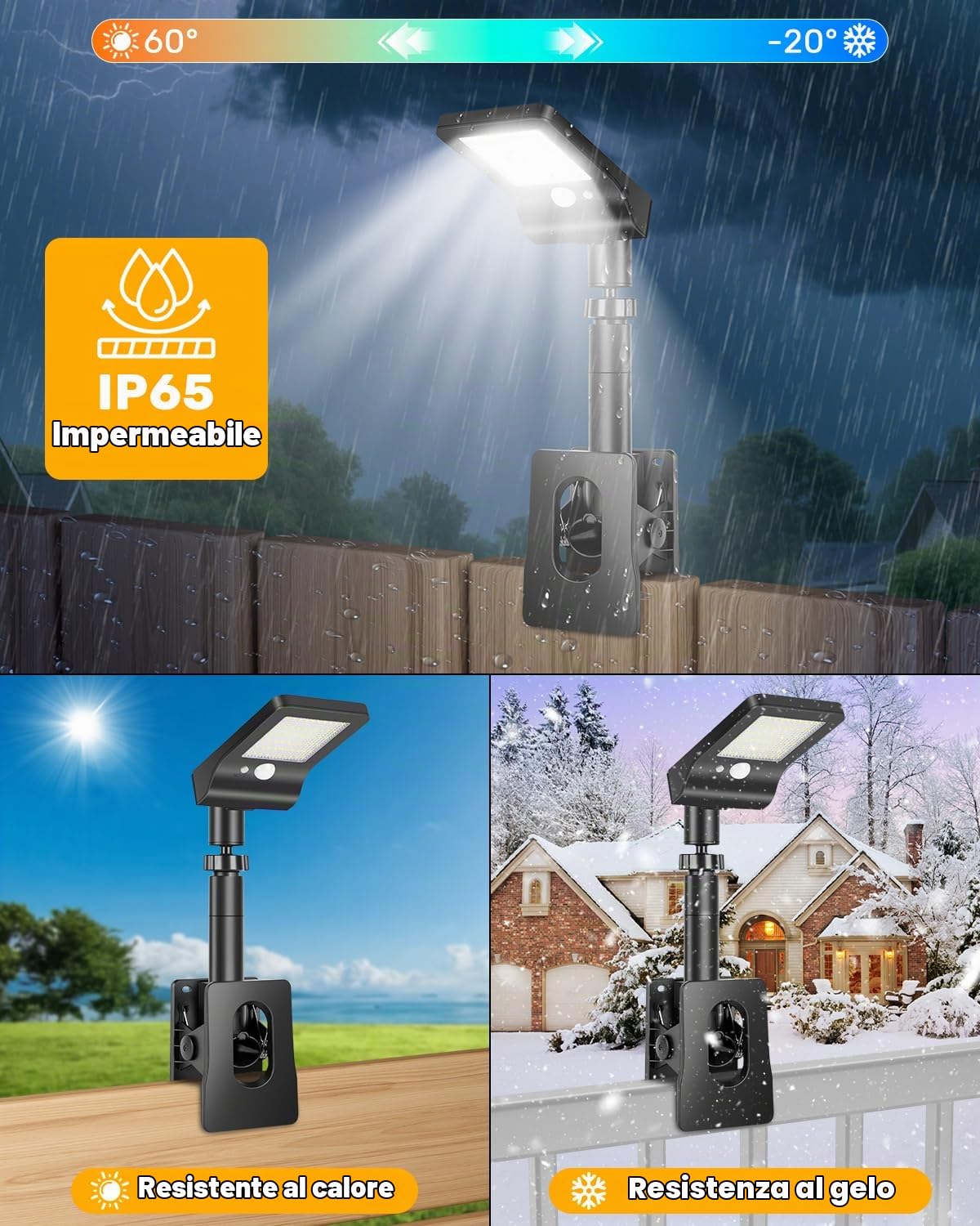 2 lampade solari esterno, con sensore di movimento, 60 LED e 3 temperature di colore, telecomando, impermeabile, luci da esterno giardino faro led per recinzioni