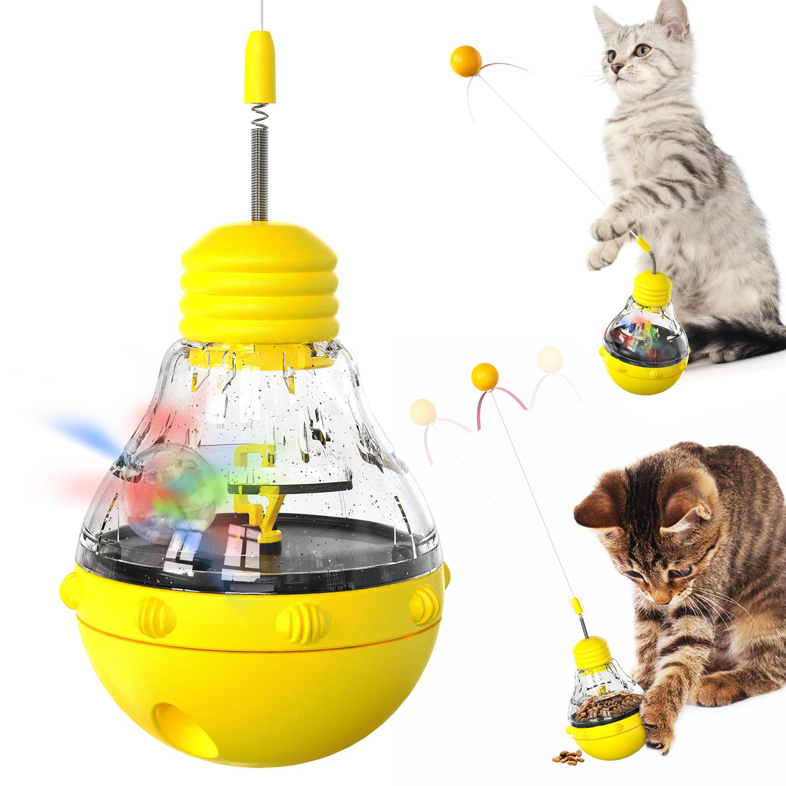 Transmore Juguetes interactivos para Gatos de Interior Diseño de Vaso con Varita Teaser para Gatitos y Juguete Dispensador de Comida para Gatos, Entrenamiento de Alimentación Lenta