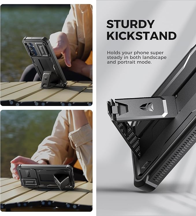 Dexnor for Samsung Galaxy A16-5G Phone Case, [2 Front Frame] [Built-in Magnetic Slide Camera Cover & Kickstand] Heavy Duty Protection Shockproof Case with Screen Protector, 6.7 inch Black