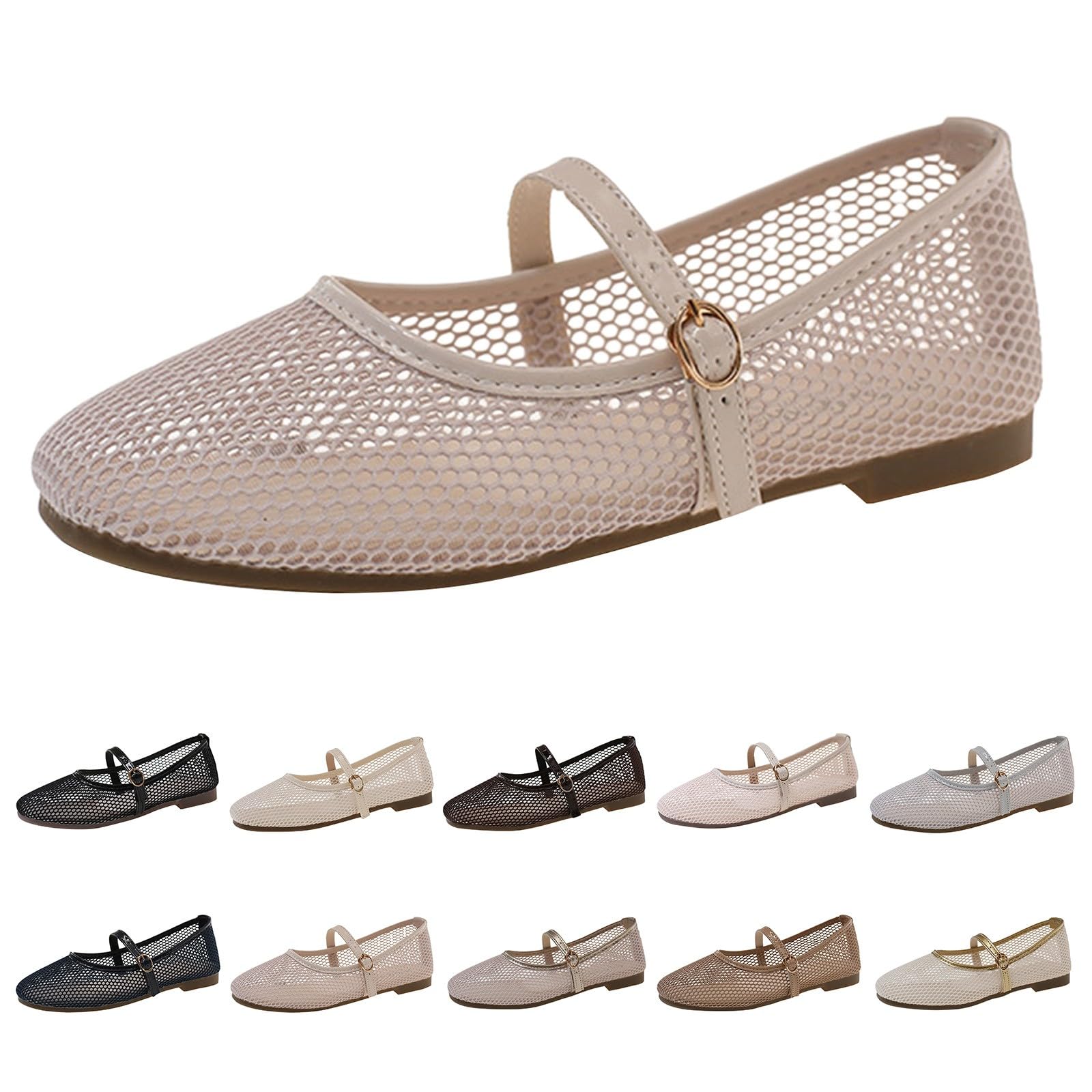 Ballerine Donna Mary Jane Scarpe Basse in Rete con Cinturino Ballerina Estive Eleganti Comode Traforate Stile Casual Traspirante Punta Rotonda Mesh Piatte