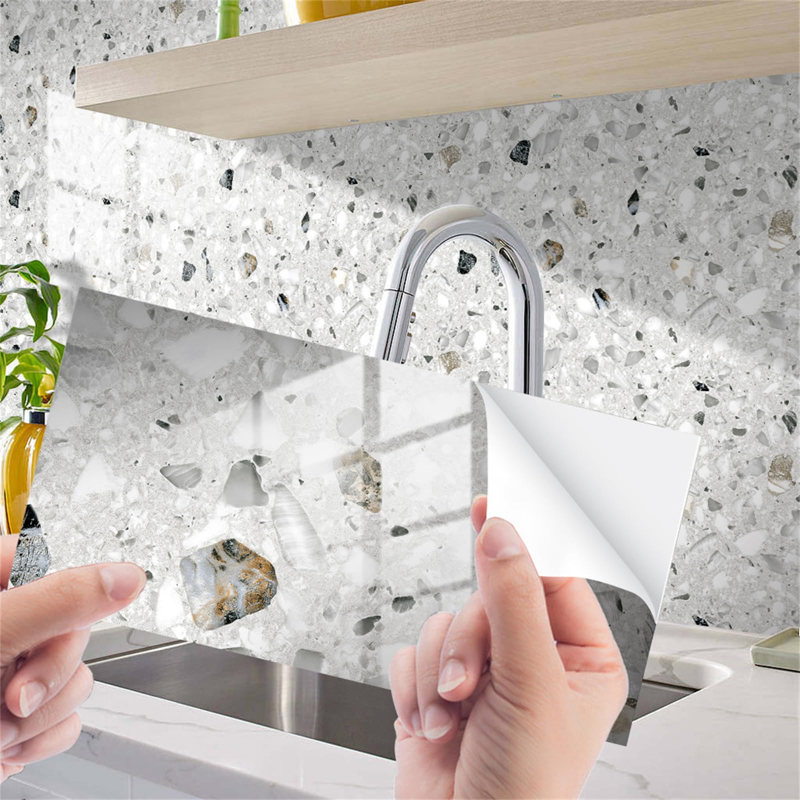 Adesivi per piastrelle effetto marmo, 15 x 30 cm, pellicola autoadesiva in PVC per bagno, cucina, paraschizzi, mosaico, per mobili, sala da pranzo (confezione da 32)