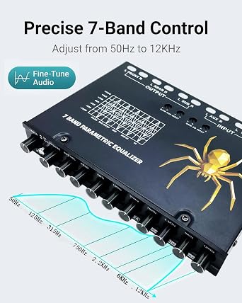 7 Band Car Audio Equalizer, 7 Bands EQ Car Amplifier Graphic Equalizer W/Front, Rear + Sub Output, CD/AUX in Select Switch,Adjustable Audio Output for Car, Boat