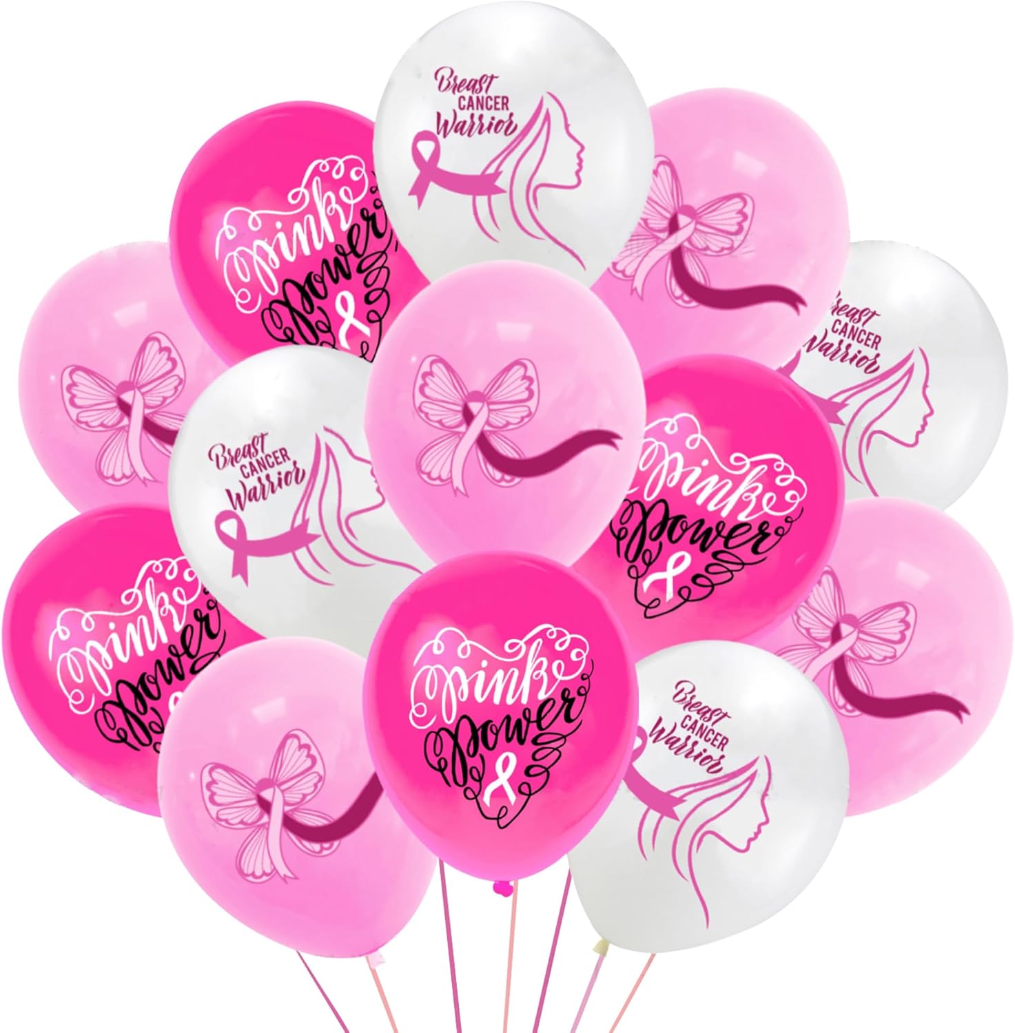 18Pcs Breast Cancer Awareness Balloons,Pink Ribbon Latex