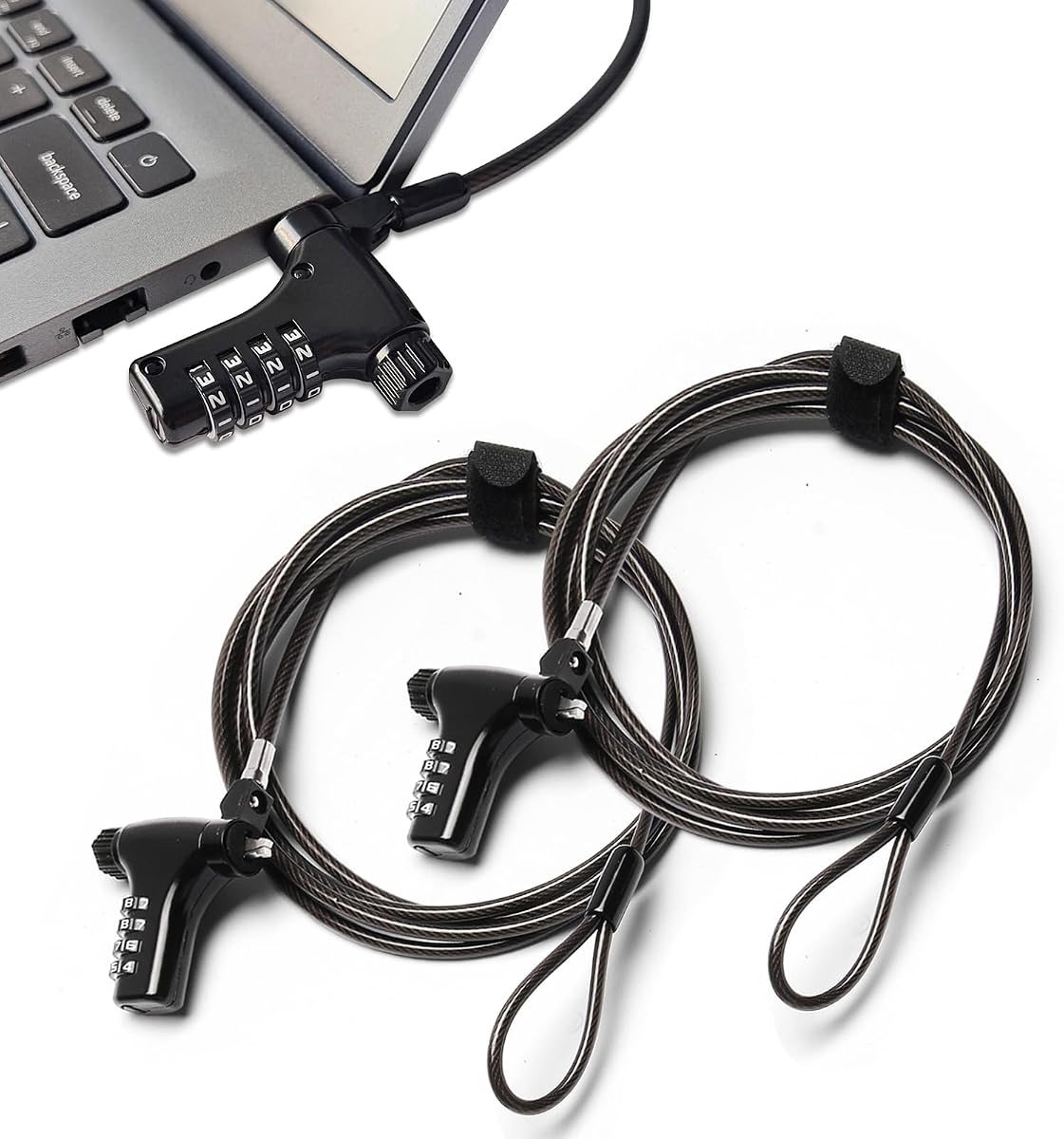 Paquete de 2 candados de combinación universal para computadora portátil, cable de bloqueo para computadora portátil de 2 m / 6,6 pies, contraseña reiniciable de 4 dígitos, candado antirrobo para computadora resistente, candados de seguridad para computadoras portátiles, portátiles resistentes a la intemperie