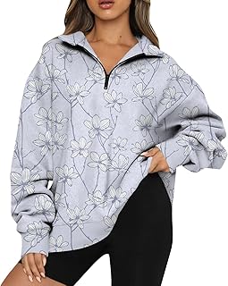 Casual Sweatshirt for Women Floral Print Long Sleeve Sweatshirts Women's Fall Winter Pullover Tops Fashion Half Zip Shirts Ladies Loose Plus Size Sweatshirts Halloween Costumes for Women