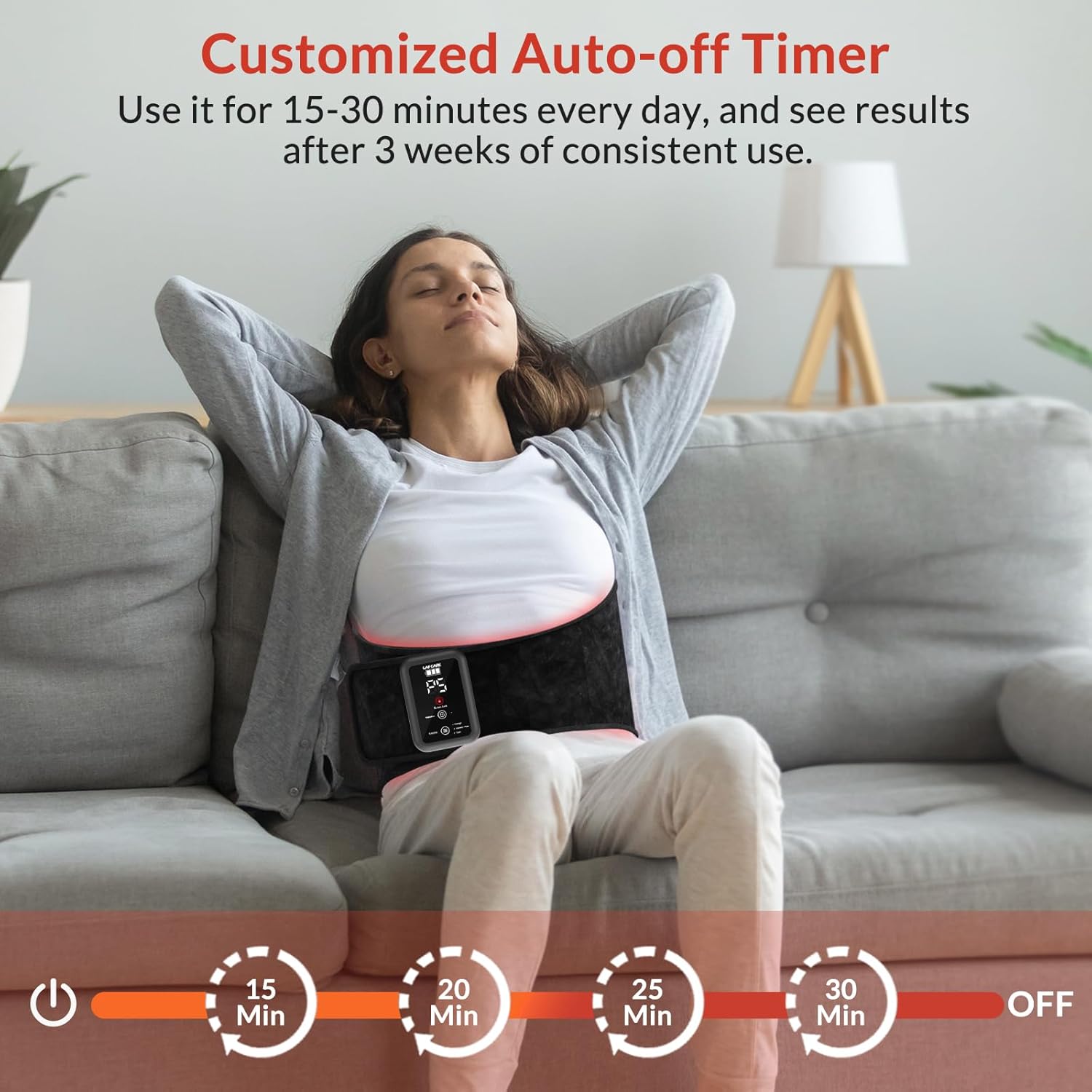 Red Light Belt, Rechargeable Red Infrared Light Device with Massage and Timer, Wearable Cordless 660nm&850nm Dual-Wavelength Wrap Belt for Back, Abdomen, Joints & Muscle - Image 5