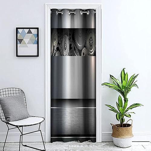 Cortinas decorativas para puerta de privacidad, cortina de puerta industrial con ojales, engranajes tecnológicos, imaginación del futuro, cortina