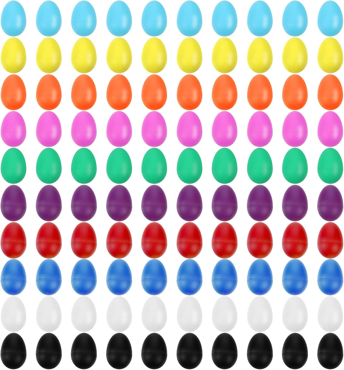 100 Pcs Plastic Egg Shakers, Musical Maracas Percussion Instruments Easter Eggs For Music Learning DIY Painting (10 Colors)
