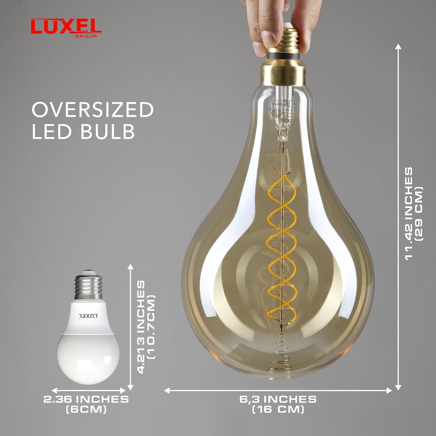 Oversized Edison LED Light Huge Bulb Vintage PS52(PS160) 7W Equivalent 40W - Dimmable 2200K Warm Amber Glow 400 Lumens E26 Base - Large Filament Decorative Bulbs - 360° Beam (Golden Glass)