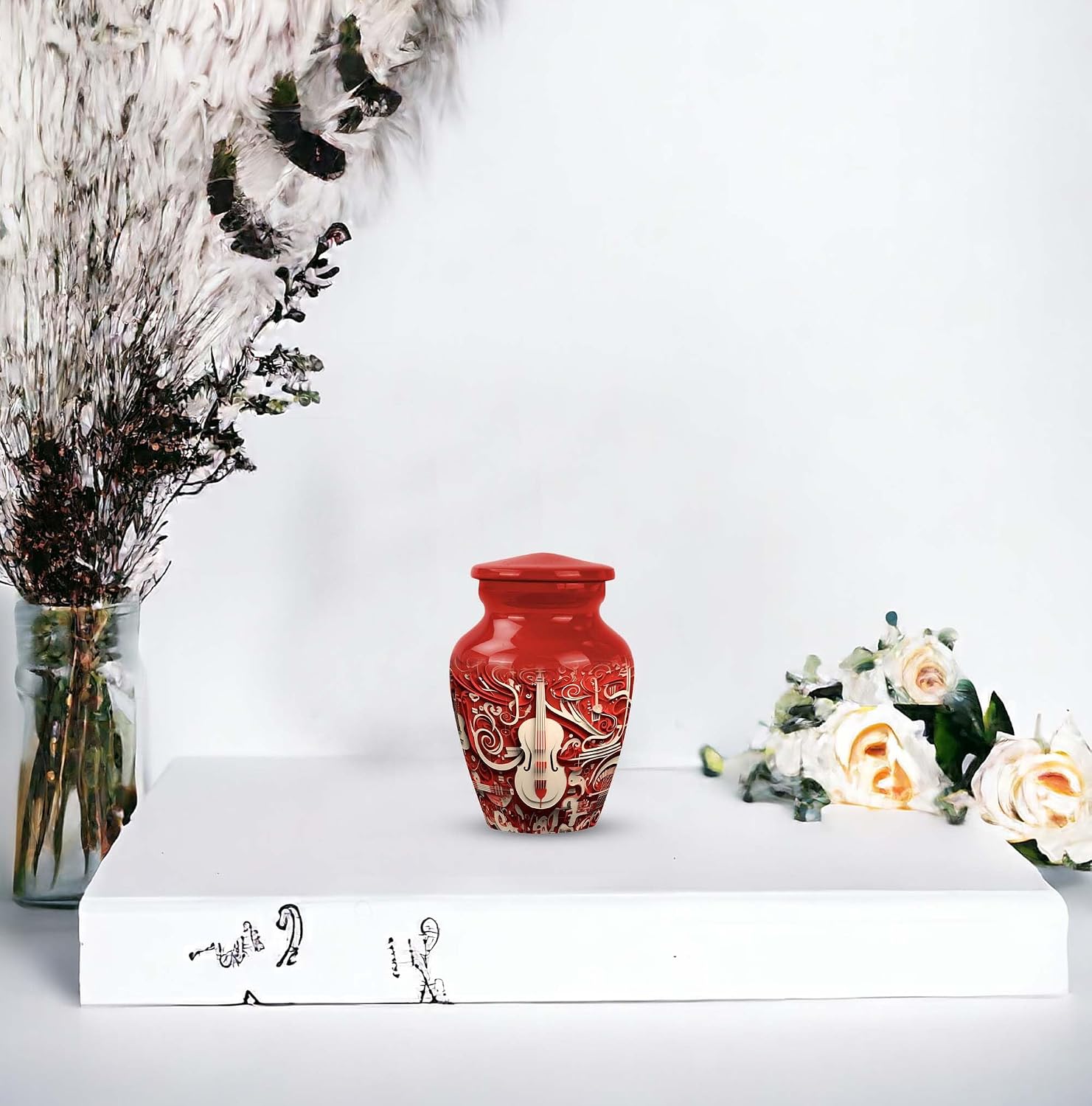 Orchestral Wall Burial Urn for Ashes Adult Male, Urns for Ashes, Urn for Ashes for Women, Small Ashes Urn, Urns for Cremation Ashes Mother - 3"" 4Pcs, Red