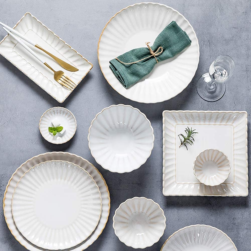 Conjunto de vajillas de cerámica, Conjunto de tazón y Platos, adecuados para 6 Personas. Crisantemo Colorido vajilla Retro, Placa de Sopa de Porcelana Fina Que Sirve Conjunto de 36 Piezas