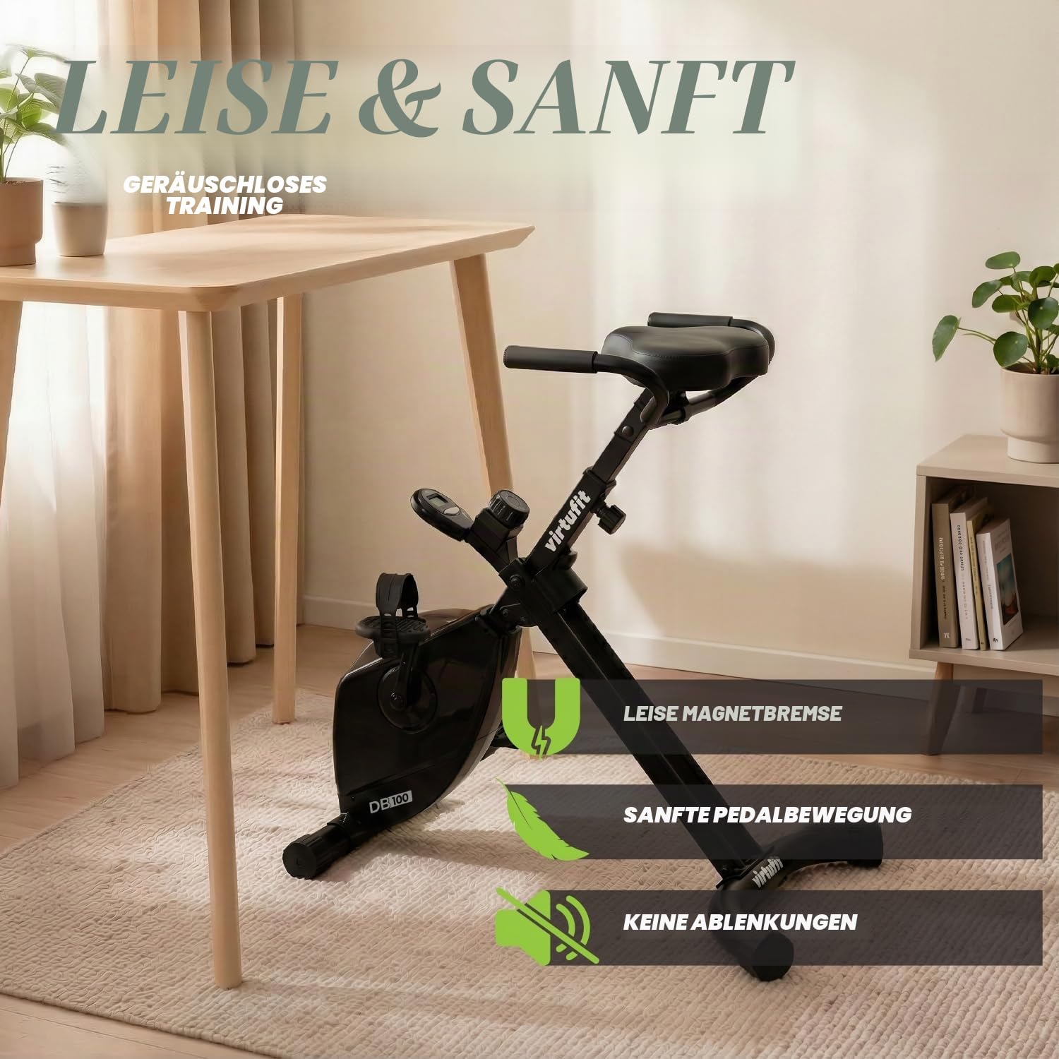 VirtuFit Deskbike - Heimtrainer – Fitnessfahrrad für Zuhause mit Magnetbremssystem, LCD-Display, Herzfrequenzmessung und Einstellbarem Widerstand