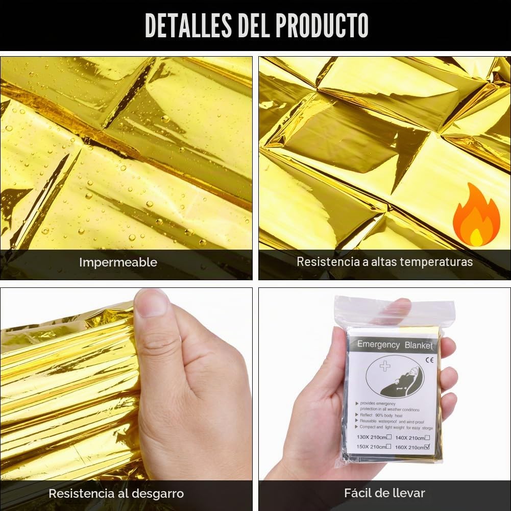 Flintronic Mantas Reflectantes de Supervivencia 160x210cm Térmica Reutilizable 4PCS Rescate