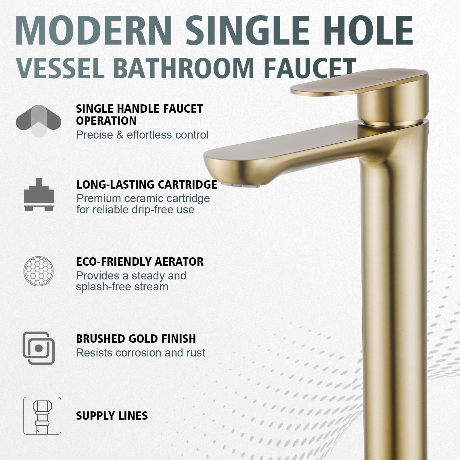 Grifo alto de acero inoxidable dorado 304, grifo alto para lavabo, moderno grifo monomando para baño y cocina
