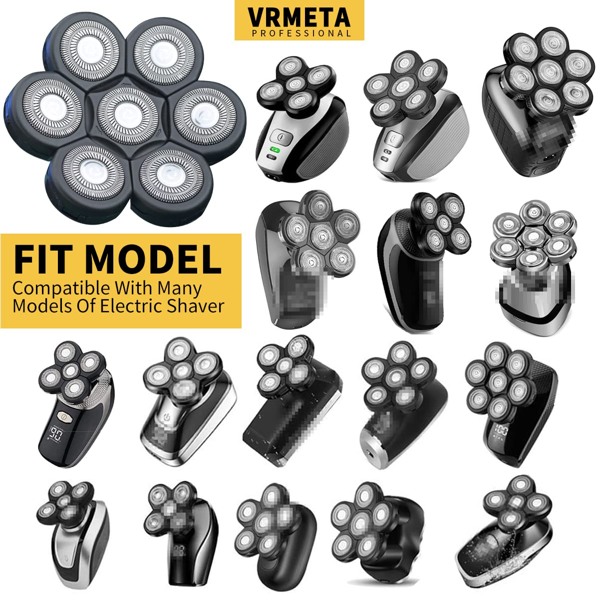 Lot de 7 Têtes de Rechange pour Rasoir Électrique 7D pour Homme - Lames Flottantes Tranchantes pour Rasoir Rotatif (Noir)