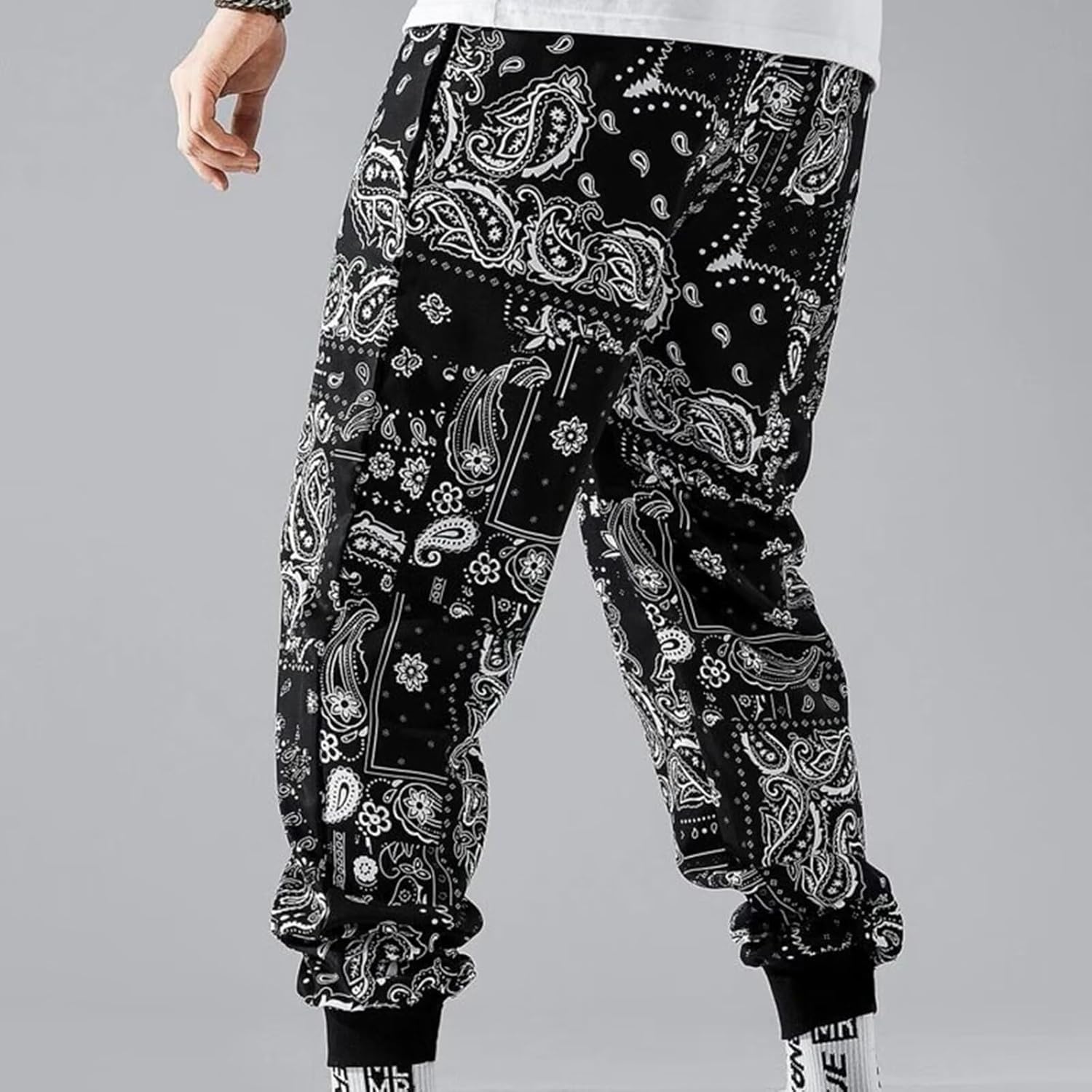 Men's Bandana Paisly Drawstring Jogger Pants Cashew Printed Sweatpants Skateboard Loose Swag Trousers with Pockets - Image 2