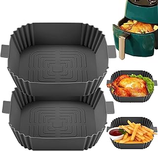 Air Fryer Liners-Square Silicone Air Fryer Liner Reusable,2pcs Air Fryer Silicone Liners Accessories Reusable Airfryer Liner Non-Stick Baking Paper Pot Air Fryers Basket Tray Baking Pan Replacement