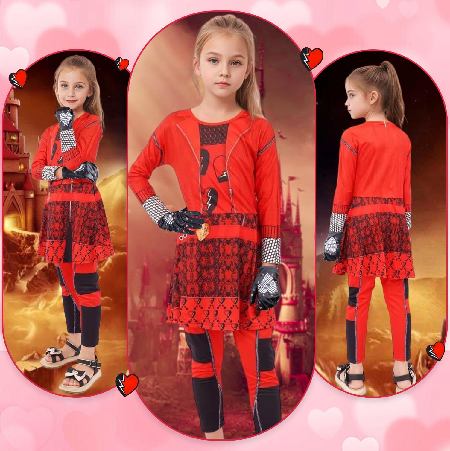 TOYTOPIE Rise Of Red Costume for Girls Red Hero Costume Set including Long Sleeve Jumpsuit, Wig and Gloves - Image 4
