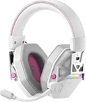 Basike Fone de Ouvido Gamer Sem Fio, Headset Sem Fio Gamer com Alto-Falante 53mm, Bluetooth/2.4 GHz/USB-C, luzes RGB, Bateria 40H para Jogos e Música, PS5/4, PC e Celular – Branco