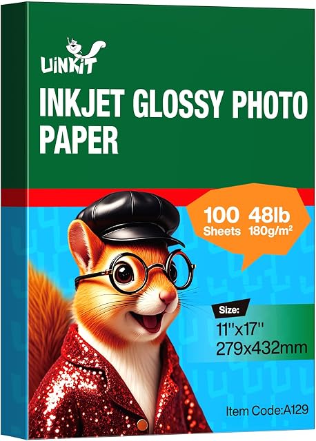 Uinkit Thin 11x17 Inkjet Glossy Photo Paper 100 Sheets 48lb Poster Paper for Printer Professional Photographic Paper