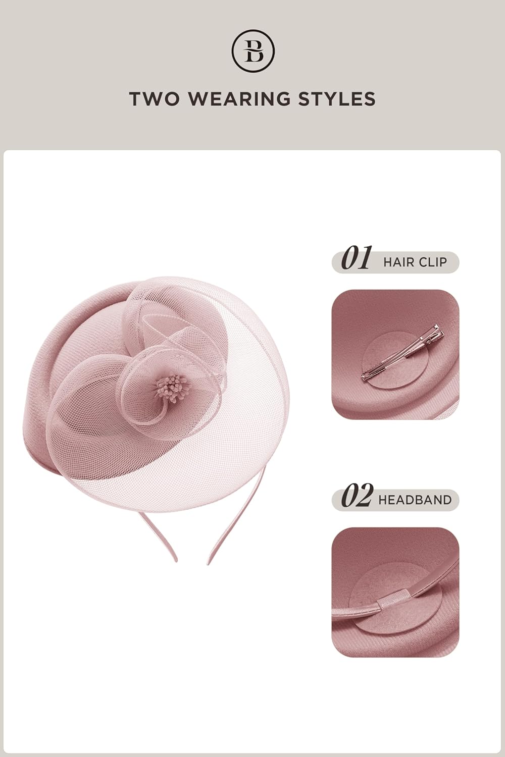 BABEYOND Fascinators Hats for Women - Tea Party Hat Kentucky Fascinator Derby Flower Mesh Pillbox Hat for Bridal Wedding - Image 7