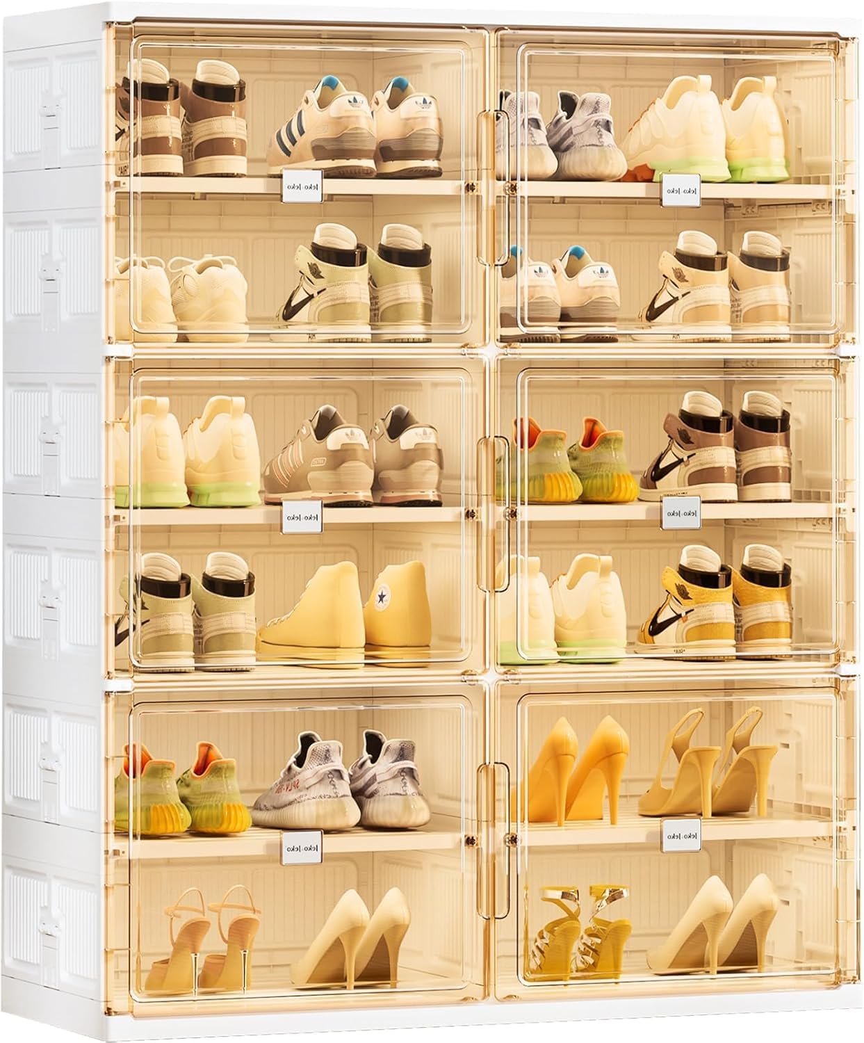 Stackable 8-Tier Foldable Shoe Storage Box with Magnetic Doors - Large Organizer Cabinet for Entryway, Closet, and Bedroom - Space-Saving Shoe Rack (White) Single-Row 10 Tier