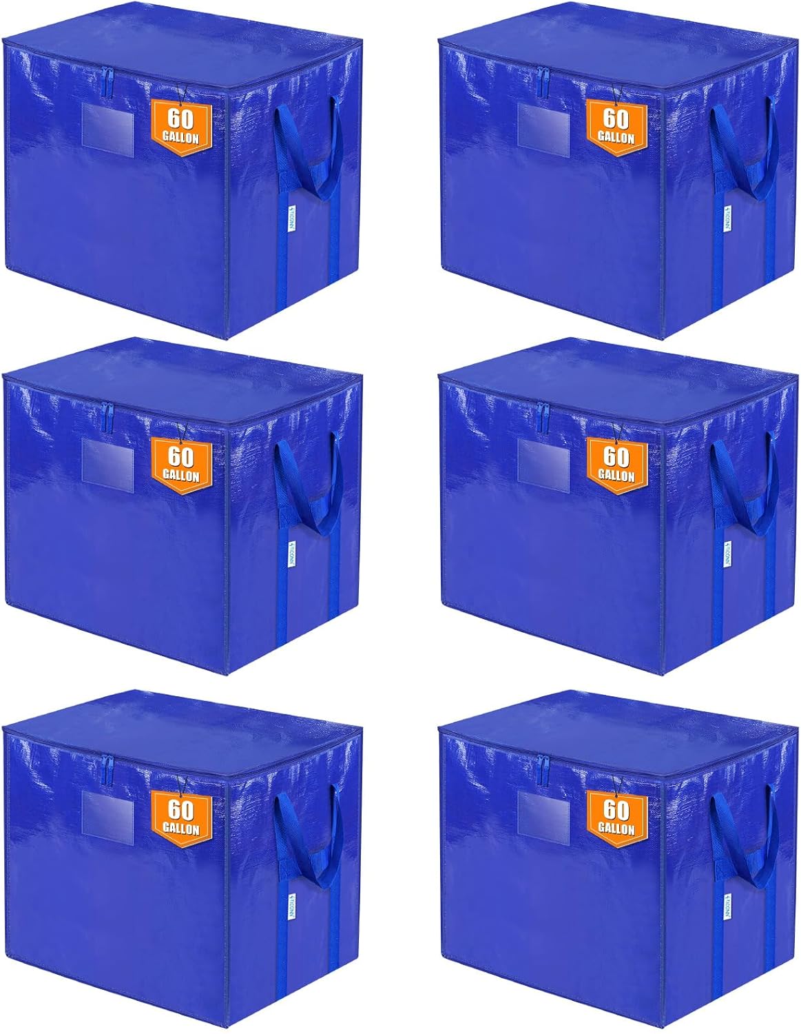 TICONN 6 Pack Extra Large Moving Bags with Zippers & Carrying Handles, Heavy-Duty Storage Tote Moving Boxes for Space Saving (6 PK, 60 Gallon)